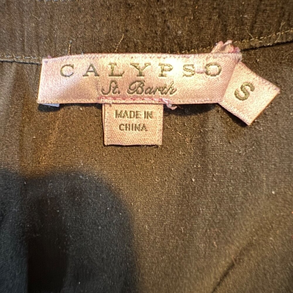Calypso St Barth Blouse Womens Chocolate Brown Long Sleeve Pleated V Neck Size S - Picture 5 of 10